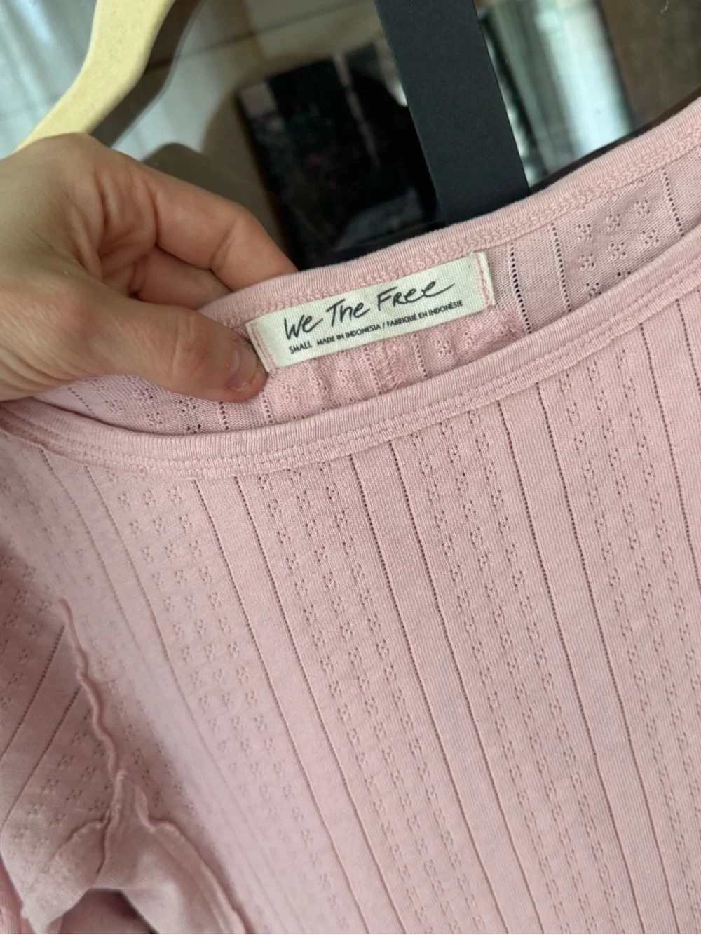 We The Free pointelle Sweet and Salty tee blush lettuce hem short sleeve